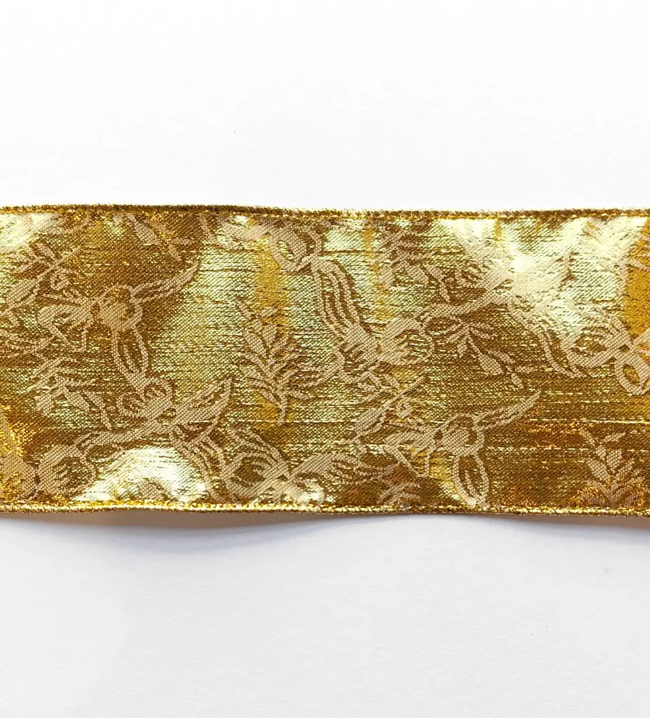 Listón Navideño - Dorado Metálico Estampado Moños 4"