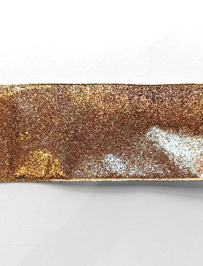 Listón Navideño - Escarchado Oro y Plata 4"
