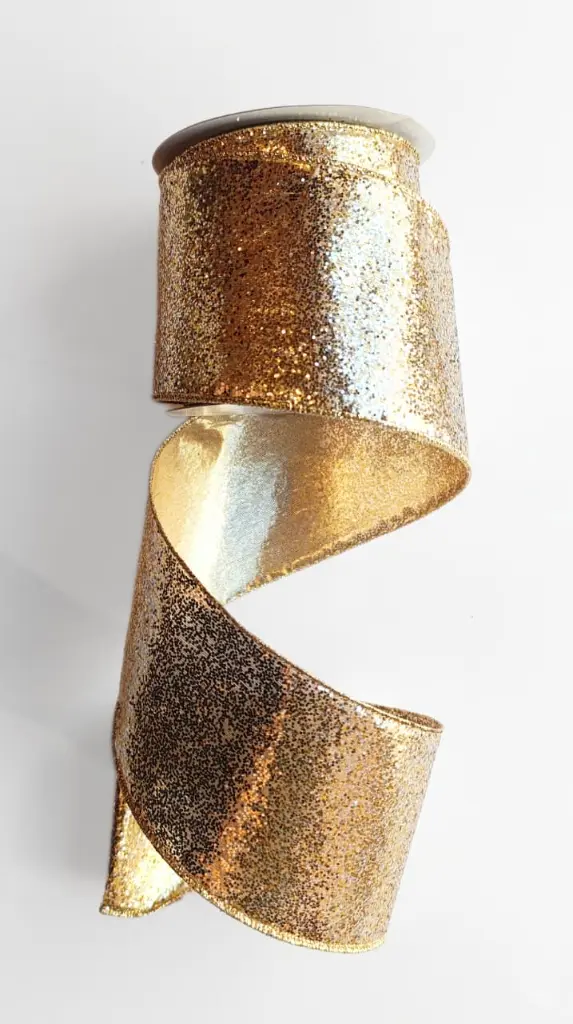 Listón Navideño - Escarchado Oro y Plata 4"