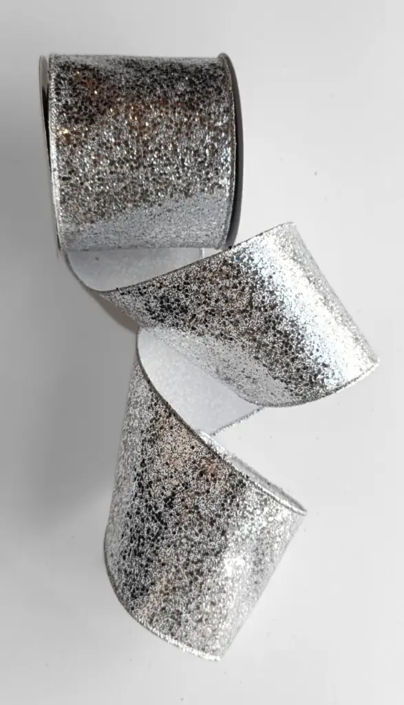 Listón Navideño - Escarchado Plata 4"