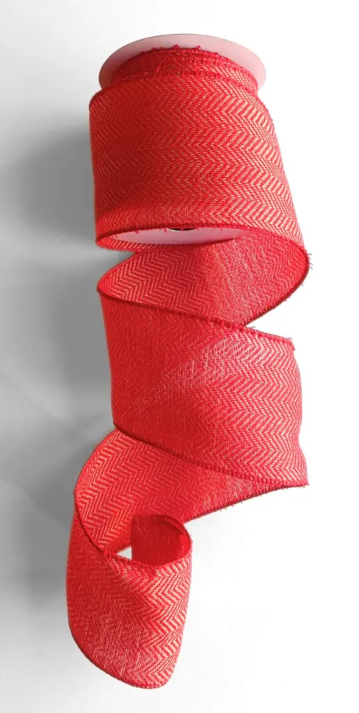 Listón Navideño - Líneas Beige & Rojo 4"