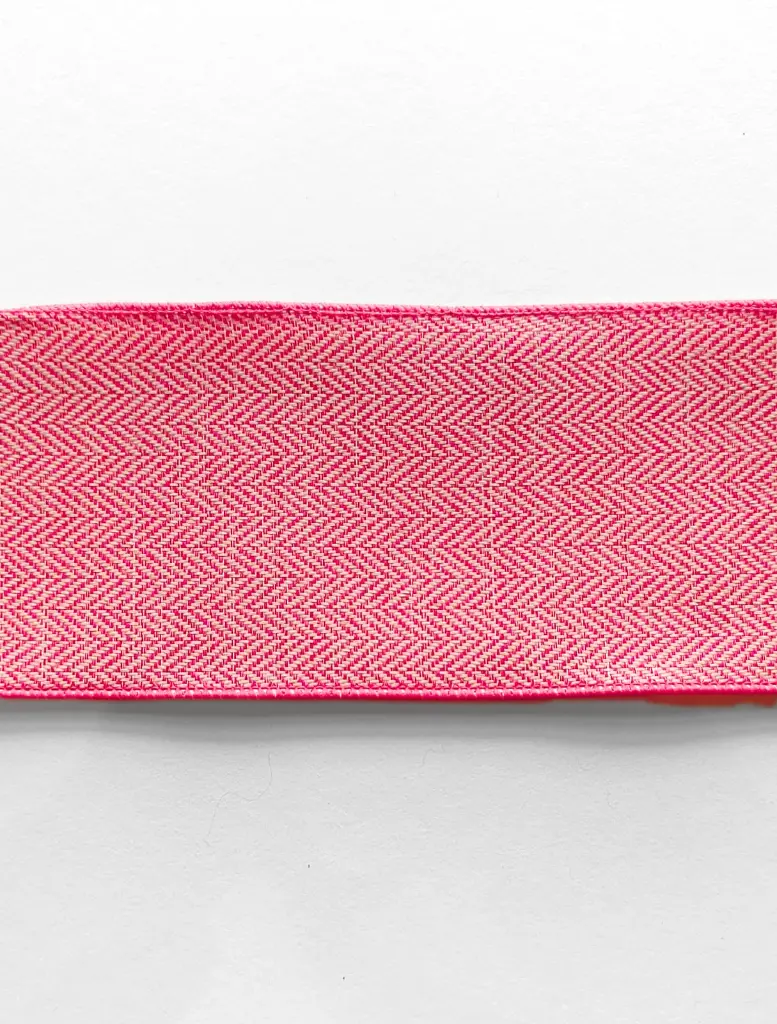 Listón Navideño - Líneas Beige & Rosa 4"