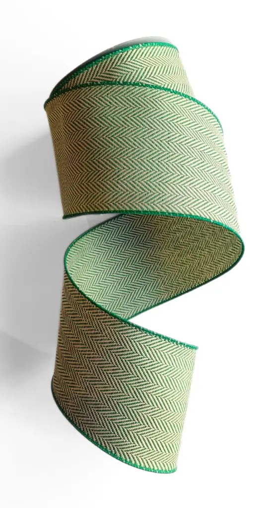 Listón Navideño - Líneas Beige & Verde 4"