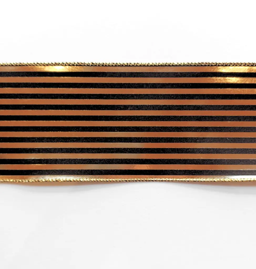 Listón Navideño - Negro Líneas Oro 4"
