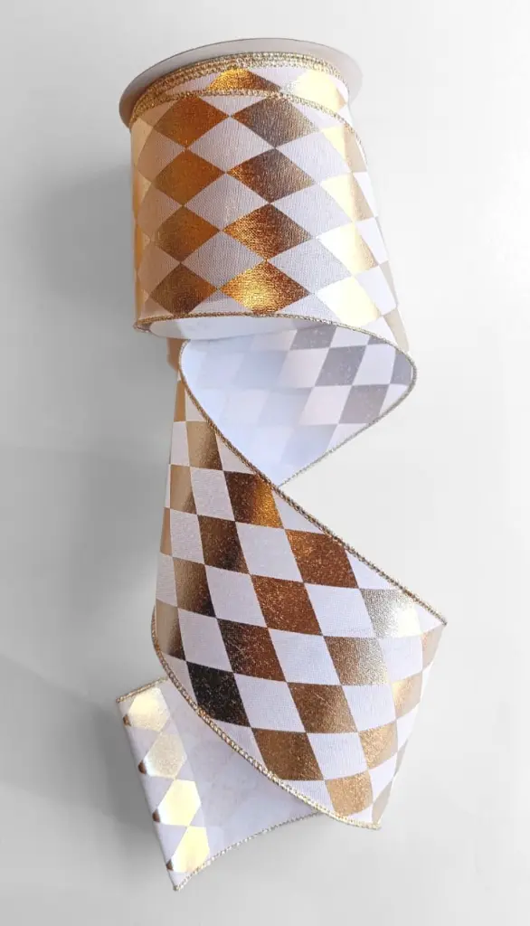 Listón Navideño - Rombos Blanco 4"