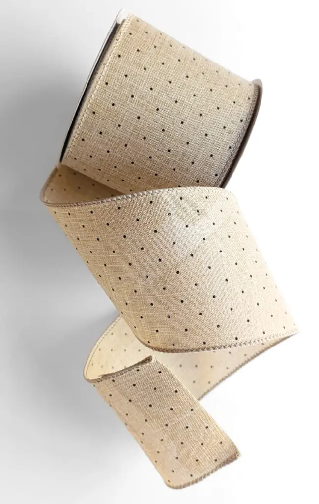 Listón Navideño - Yute Polka Dots Negros 4"