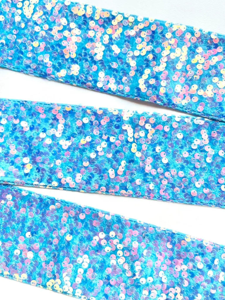 M - Listón Terciopelo Lentejuela 7.5 cm (3") - Azul Maya