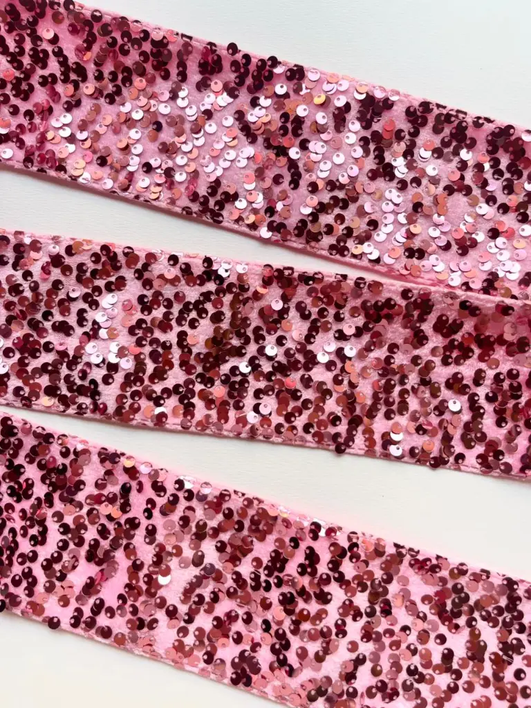 M - Listón Terciopelo Lentejuela 7.5 cm (3") - Rosa