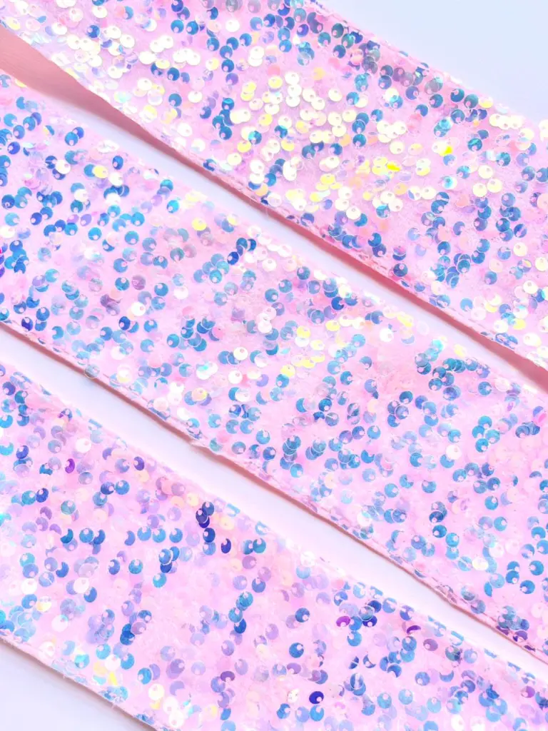 M - Listón Terciopelo Lentejuela 7.5 cm (3") - Rosa Pastel