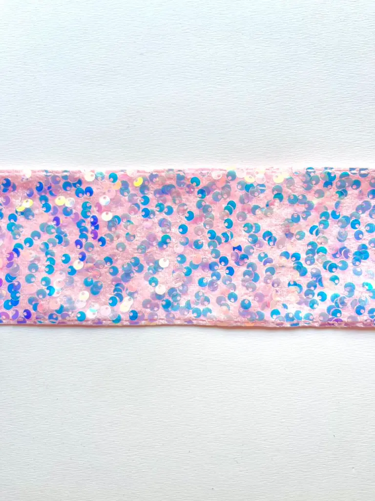M - Listón Terciopelo Lentejuela 7.5 cm (3") - Rosa Pastel