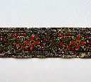 MH - Tira Hindu Bordada 7.5 cm Negro Oro Flores Rojas