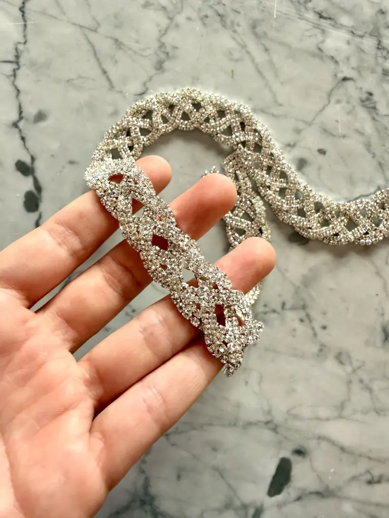 tira guipur pedreria cristal plata