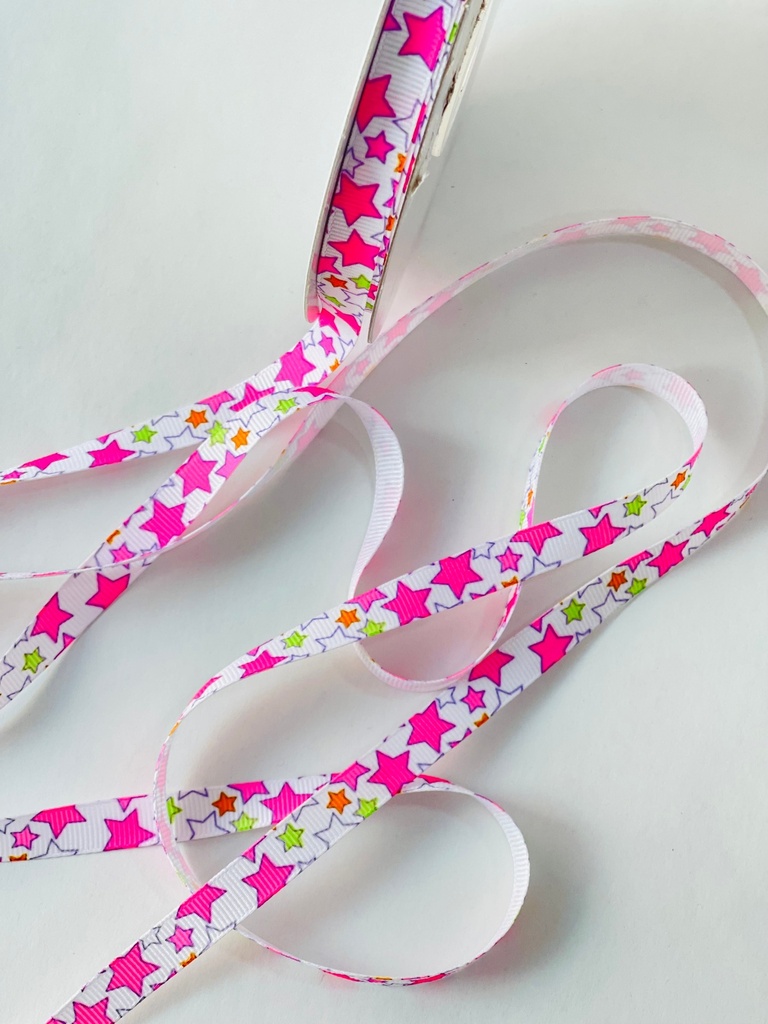 Listón Popotillo Estampado - Estrellas Blancas 