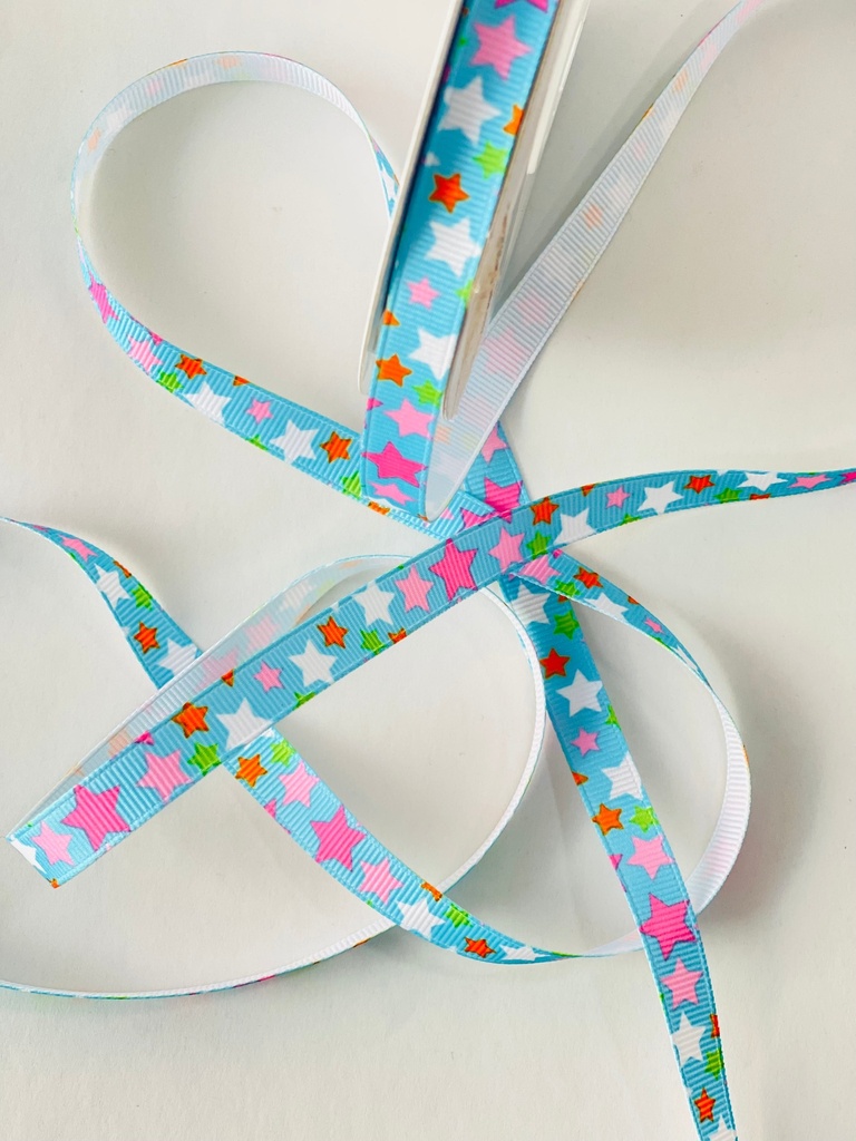 Listón Popotillo Estampado - Estrellas Aqua