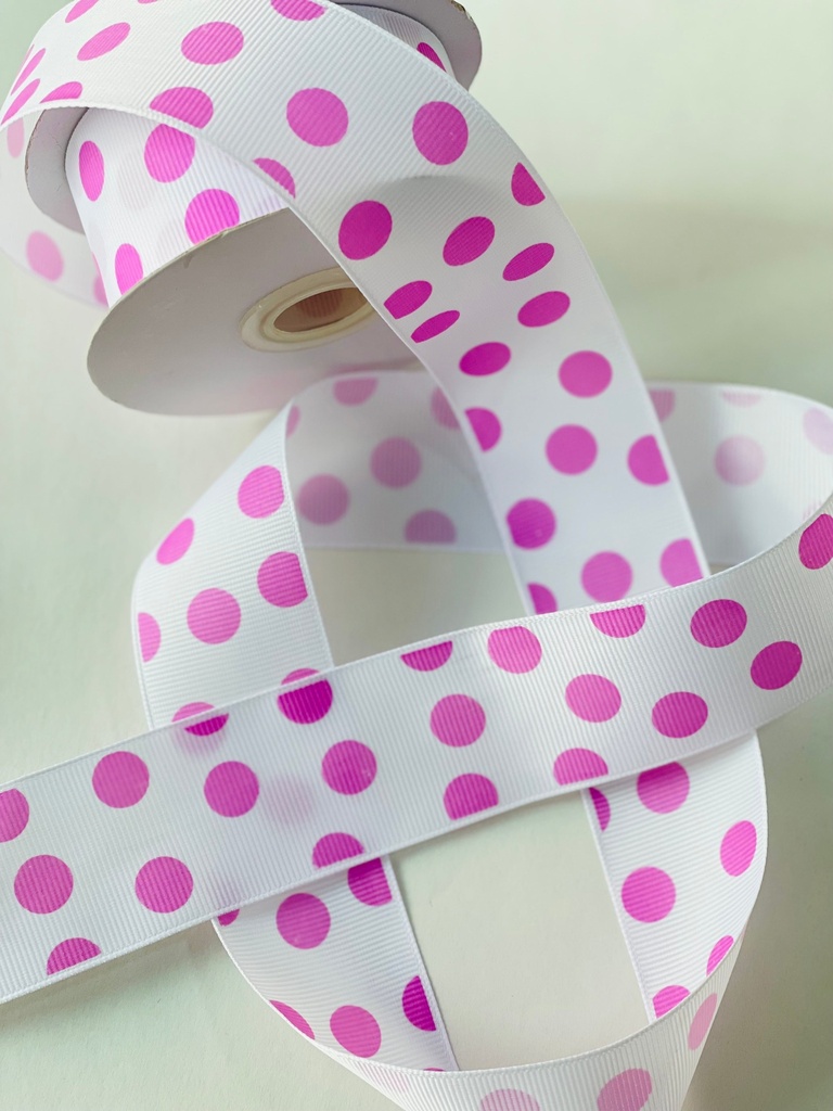 Listón Popotillo Estampado - Polka Fucsia
