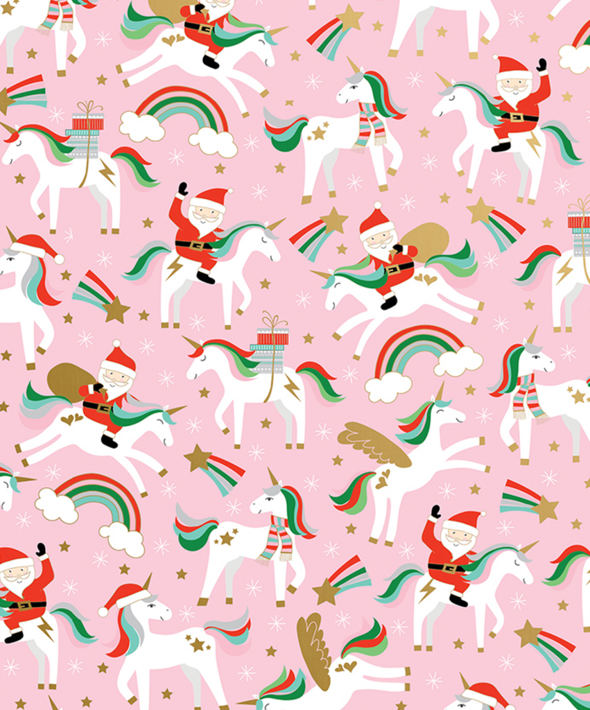 Papel de Regalo - Unicornios y Santas