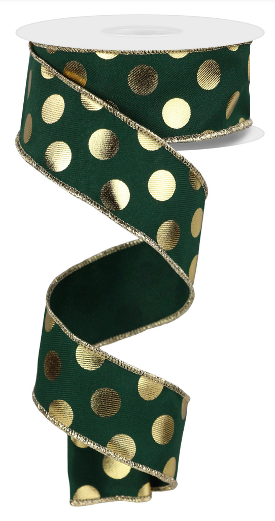 Listón Navideño - Green Polka Dots