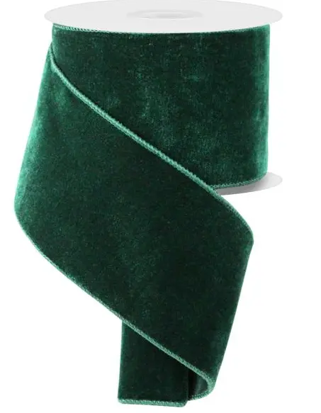 Listón de Terciopelo Doble Cara con Orilla Alambre - Verde Oscuro