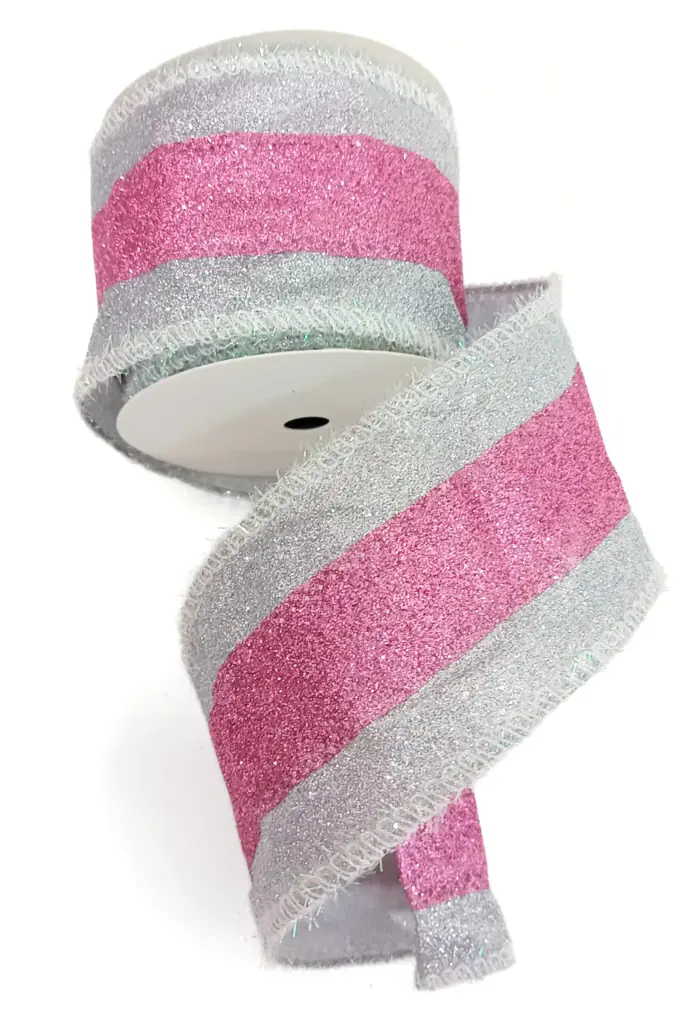 Listón Navideño - Plata con Rosa