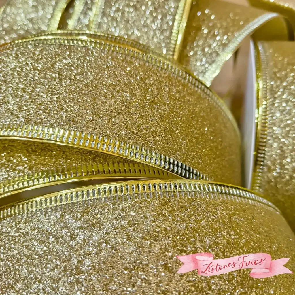 Listón Navideño - Glitter Oro/Plata/Rojo (1 1/2" (3.8 cm) x 10 yardas (9.14 mts))