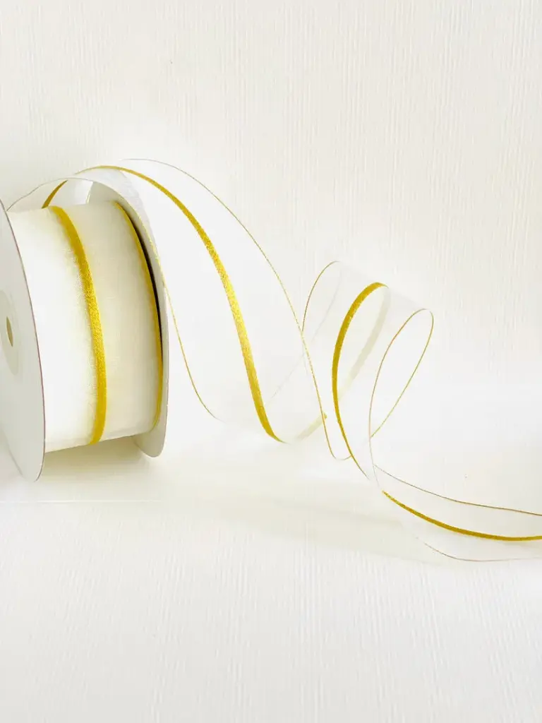 Organza Fina - Blanco con Dorado
