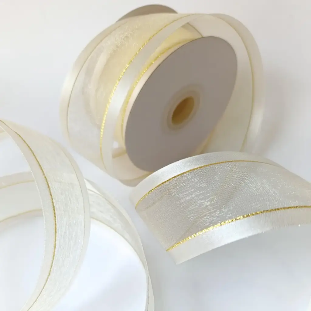 Organza Satín filo Metálico - Antique White