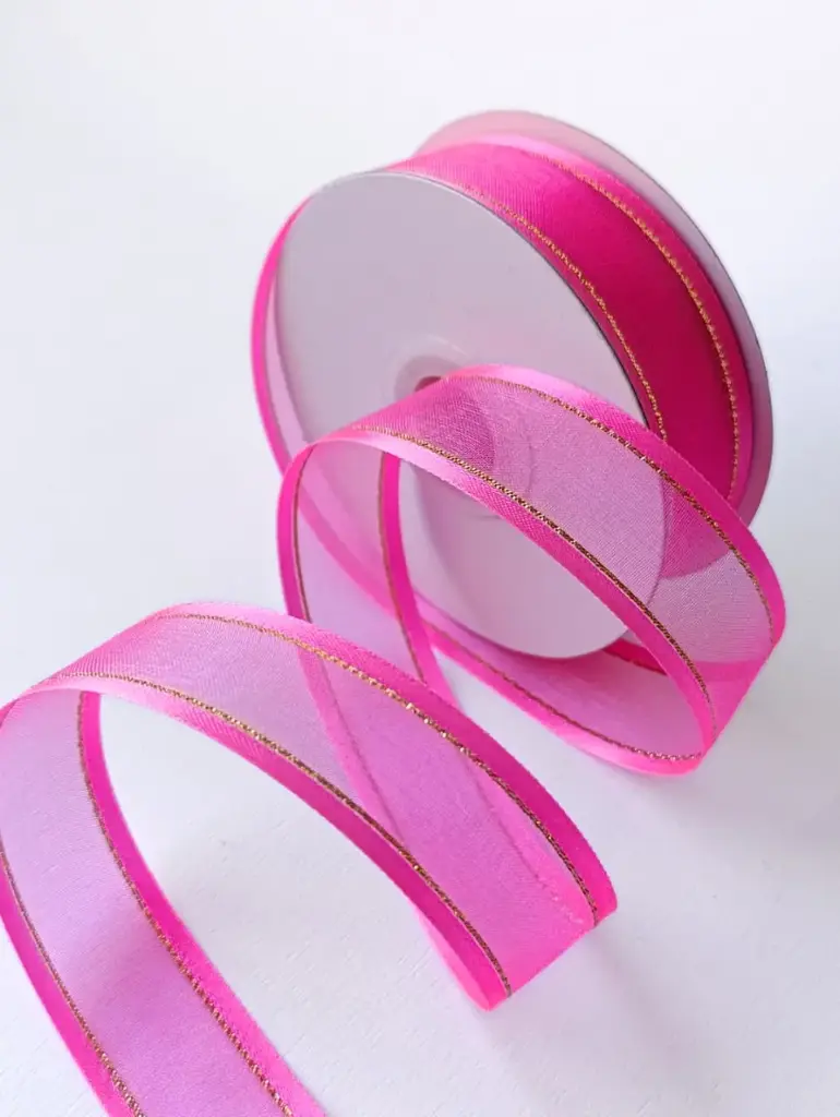 Organza Satín filo Metálico - Shocking Pink