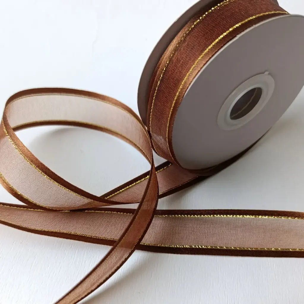 Organza Satín filo Metálico - Café