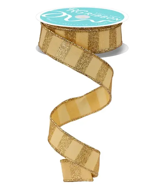 Listón Navideño - Glitter Líneas Gold