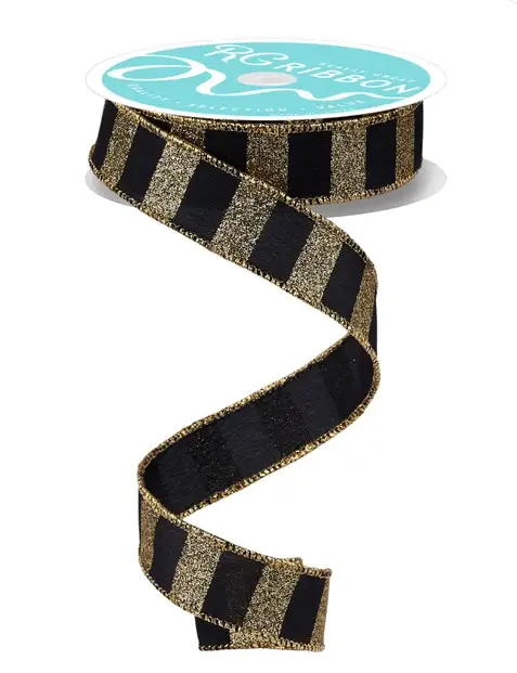 Listón Navideño - Glitter Líneas Negro