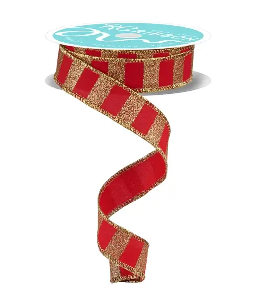 Listón Navideño - Glitter Líneas Rojo