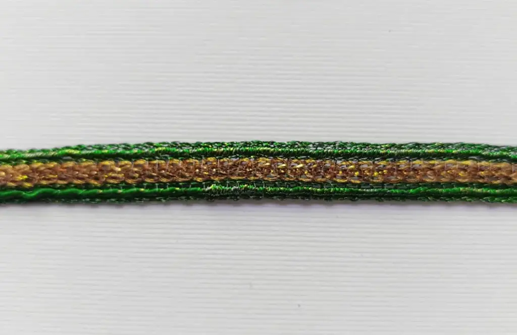 MH - Tira Lurex Trenzado 3/8" - Verde y Oro.