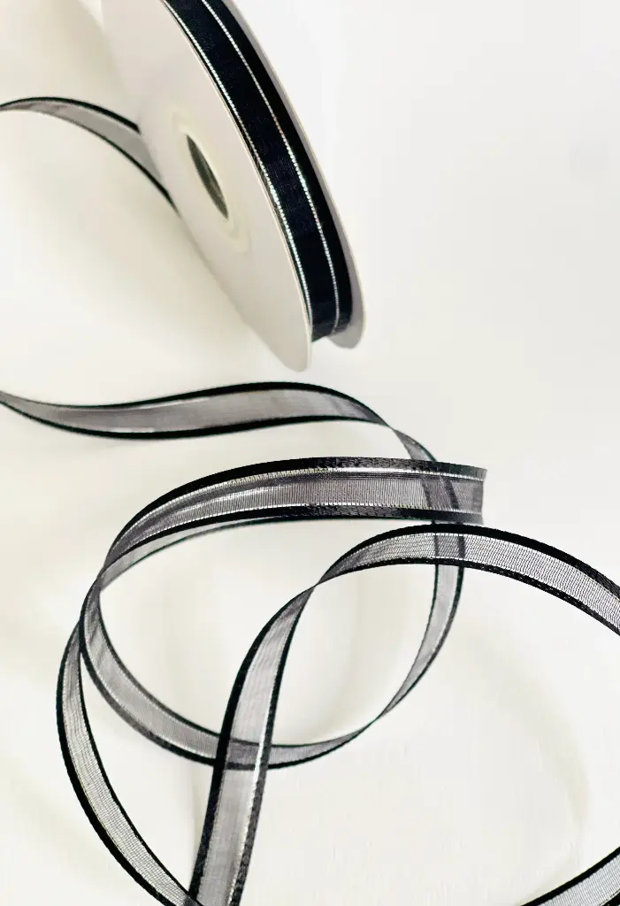 Organza Satín filo Metálico - Negro 