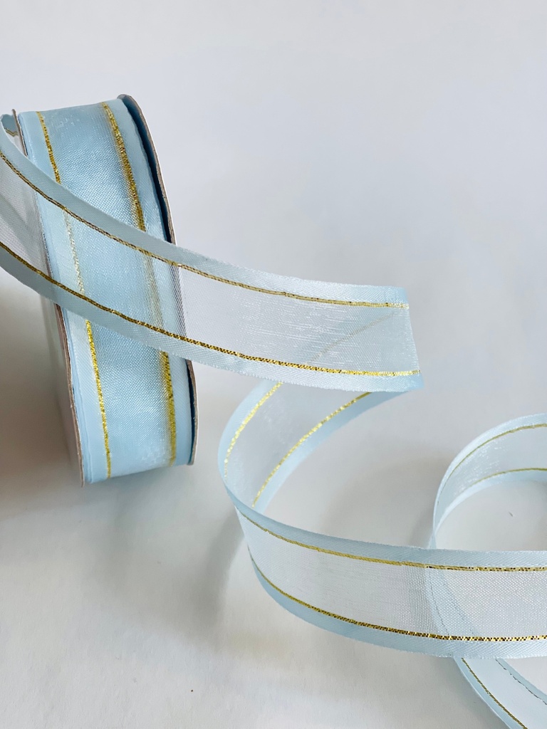 Organza Satín filo Metálico - Celeste