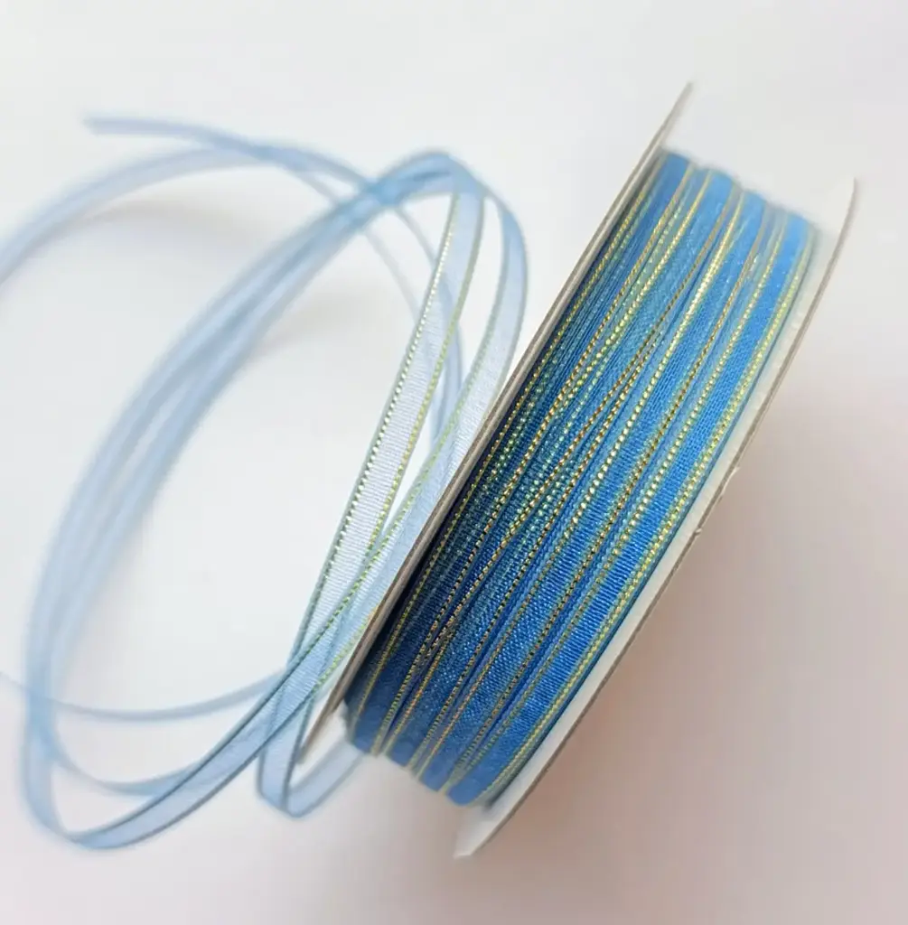 Organza Satín filo Metálico - Antique Blue