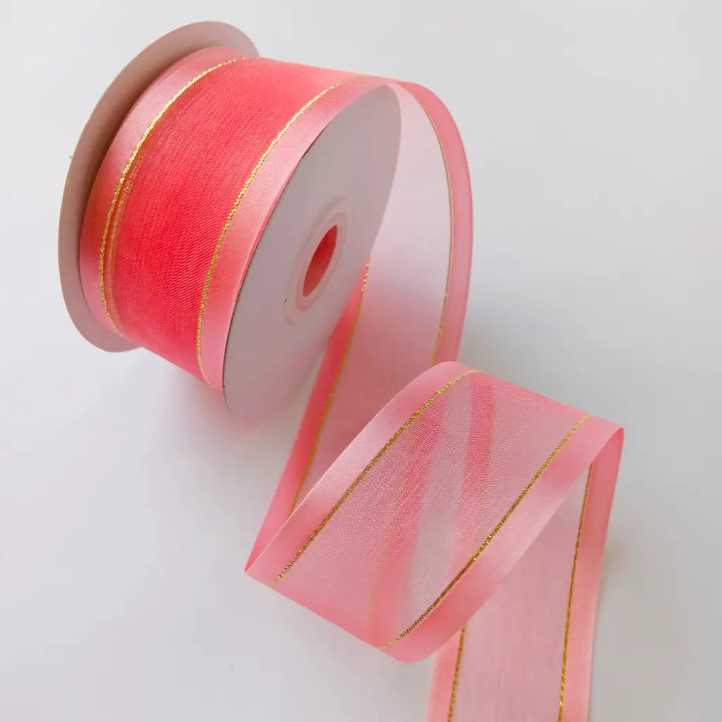 Organza Satín filo Metálico - Coral