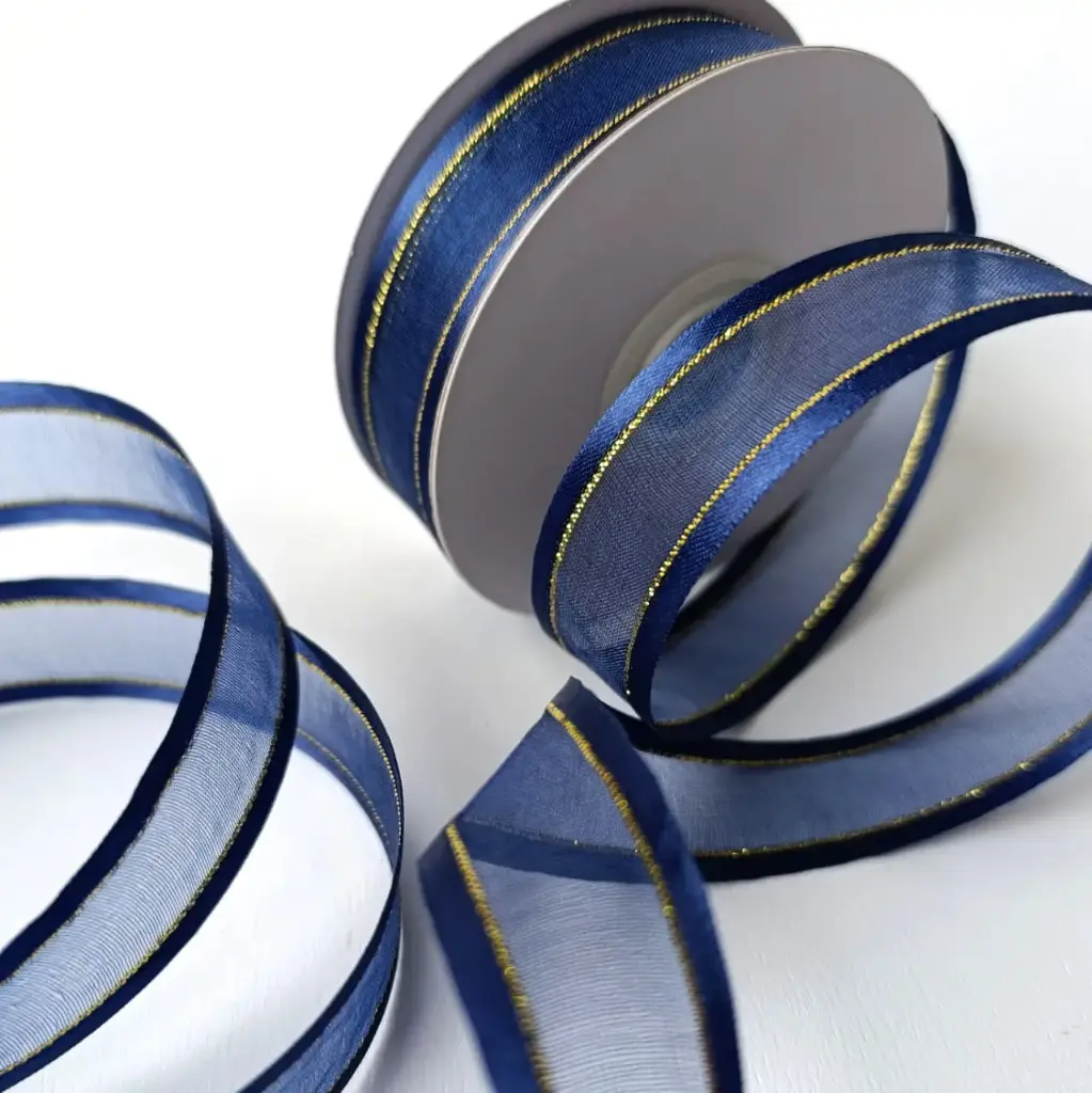 Organza Satín filo Metálico - Azul Marino