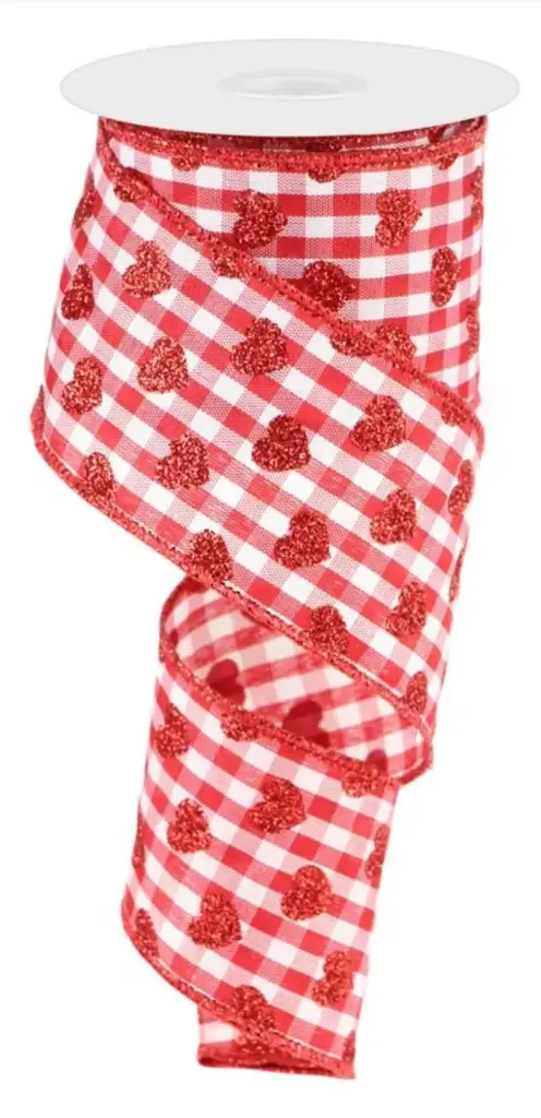 Listón San Valentín - Corazones Rojos con Diamantina