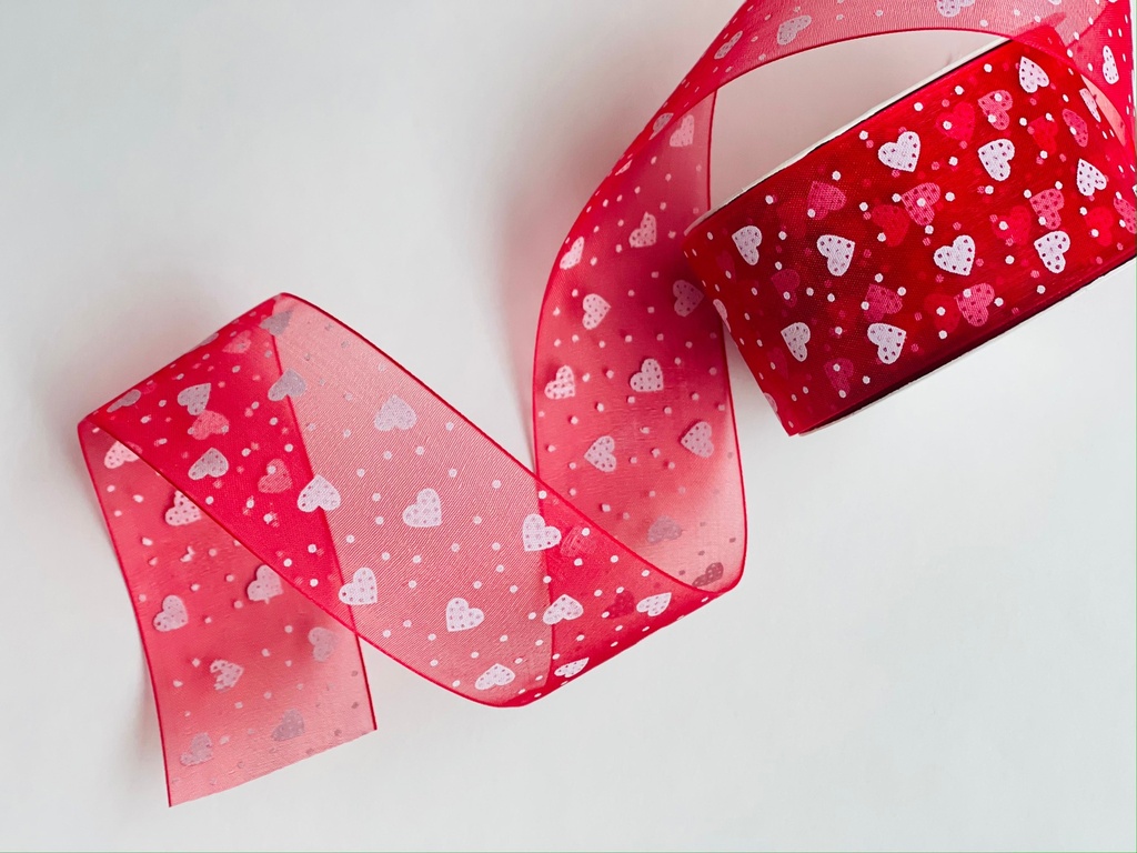 Listón San Valentín - Organza Corazones