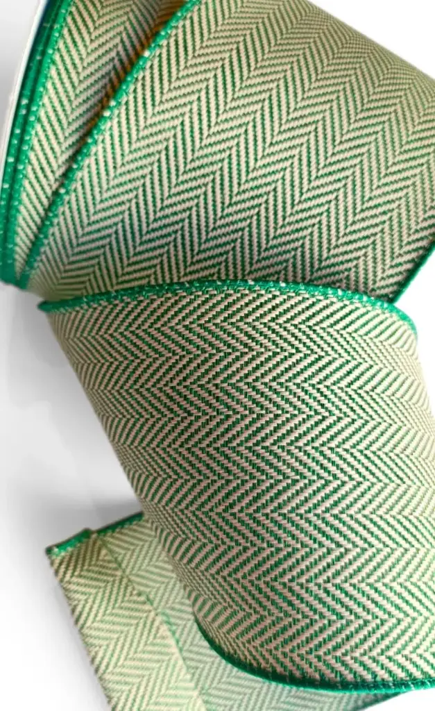 Listón 4" Rayas - Espiga Verde y Beige