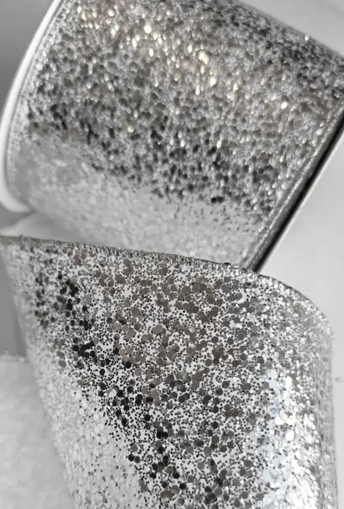 Listón 4" - Escarchado Glitter Plata 4"