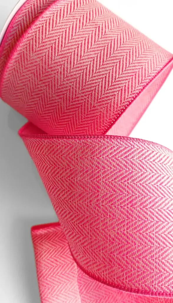Listón 4" - Espiga Chevron Rosa y Marfil