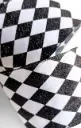 Listón 4" - Arlequín de Rombos Blanco y Negro con Glitter