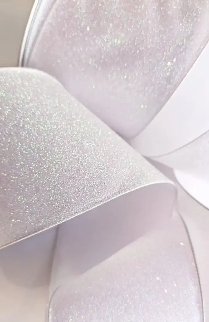 Listón 4" - Glitter Escarchado Blanco Tornasol