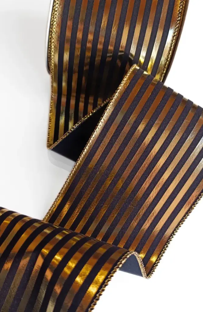 Listón 4" - Rayas Negro y Dorado Metálico