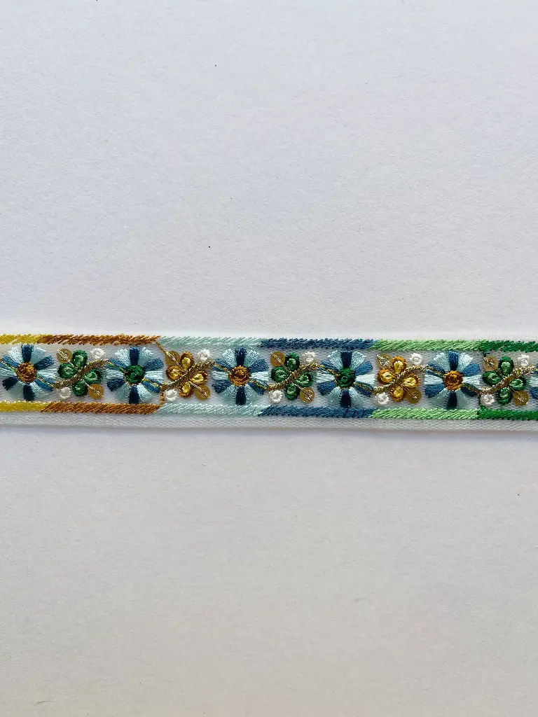 MH - Tul Bordado Flores 7/8" - Celeste