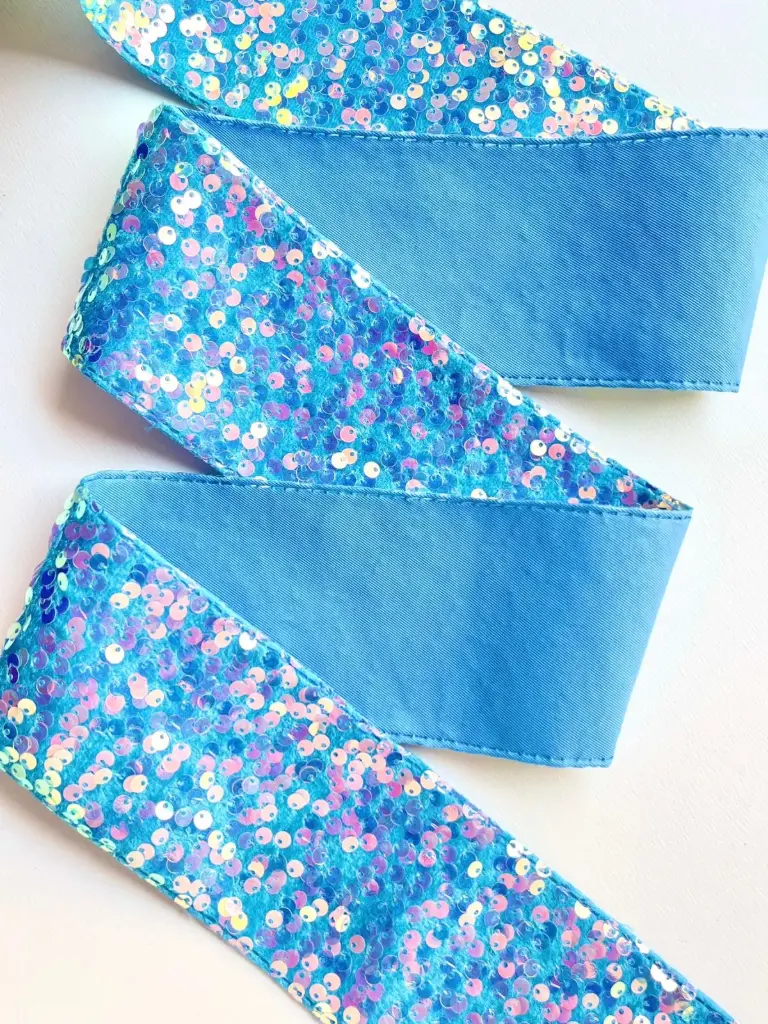 M - Listón Terciopelo Lentejuela 7.5 cm (3") - Azul Maya