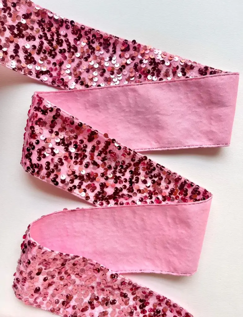 M - Listón Terciopelo Lentejuela 7.5 cm (3") - Rosa