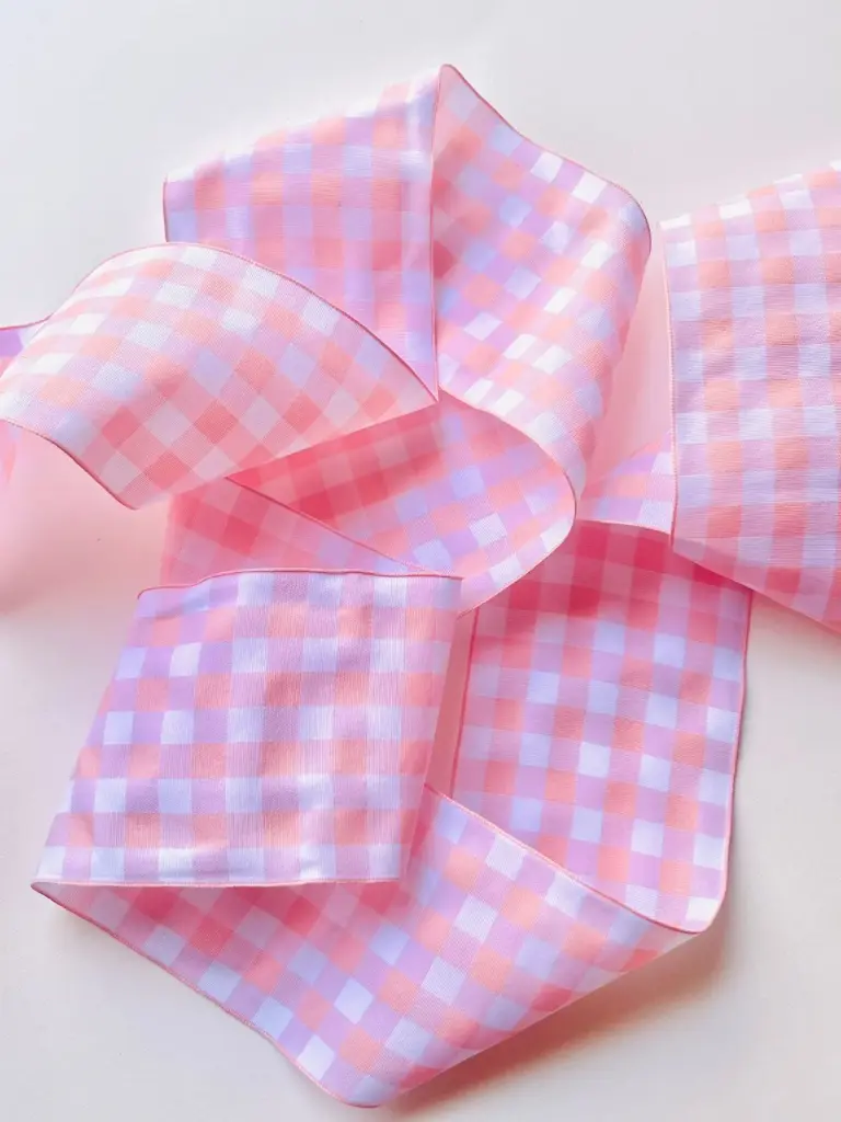 Listón de Cuadros Tipo Picnic de 10 cm – Rosa Pastel