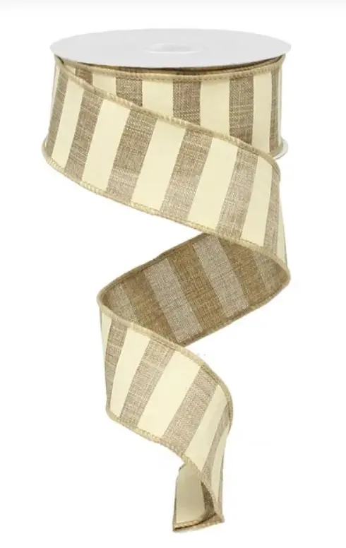 Listón Rayas Beige y Crema con Orilla de Alambre